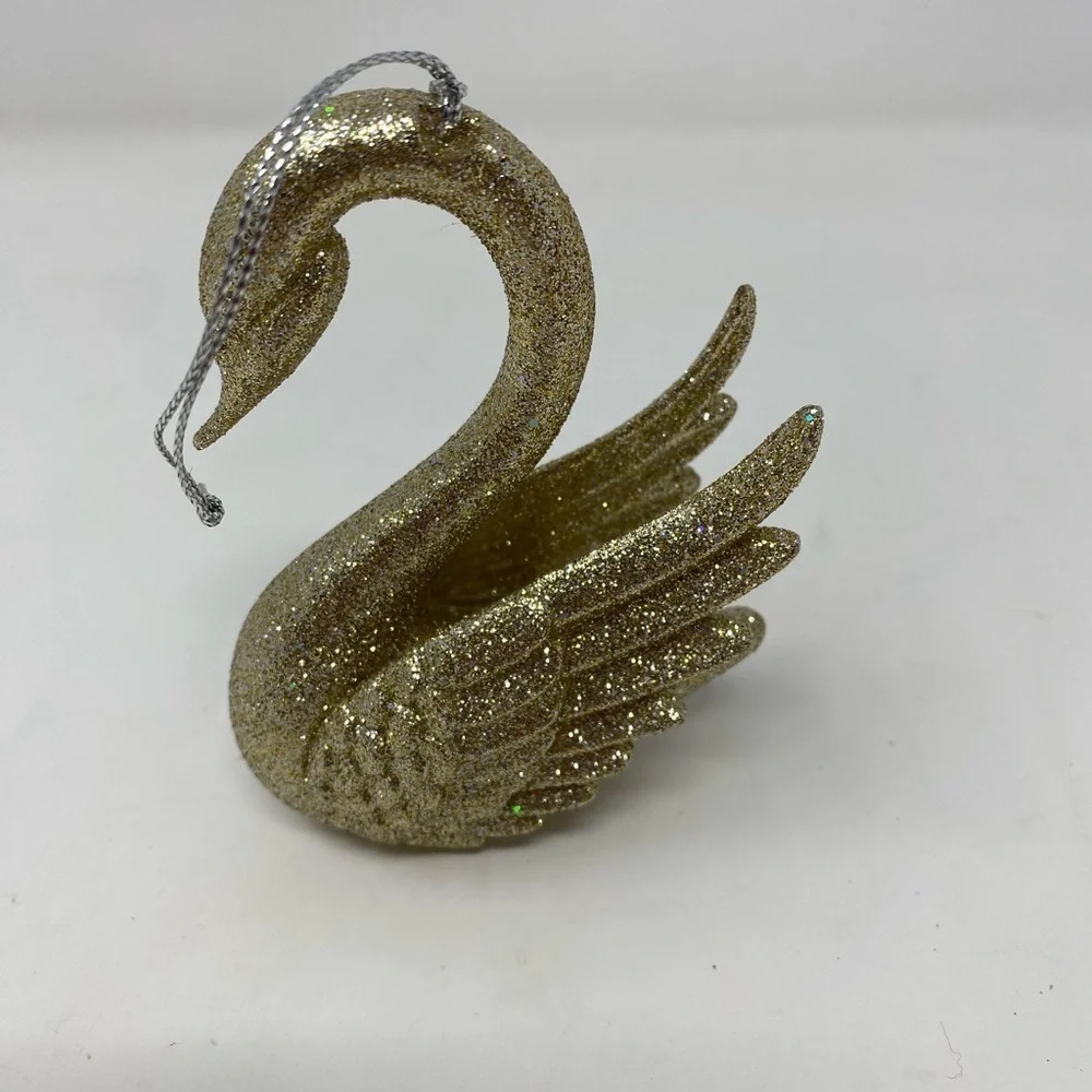 Gold Glitter Swan Holiday Ornament